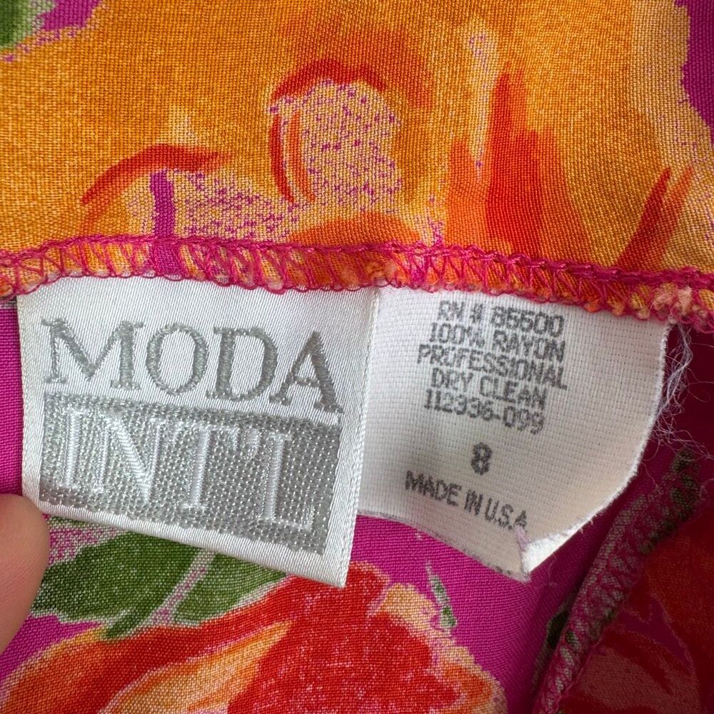 Vintage 90s Y2K Pink Floral Sheath Tank Mini Dress Size 6 Bright Colorful Moda - Picture 6 of 7